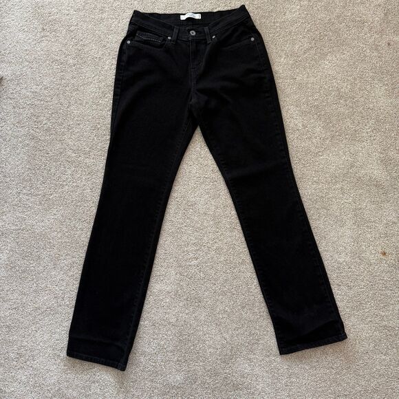 Levi’s 505 Straight Leg Mid-Rise Stretch Black Wash Denim Jeans Women Size 4M - Picture 2 of 12